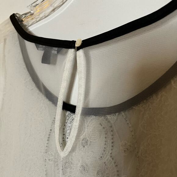 AEO Sheer See-through Blouse Peplum White & Black Medium - Picture 5 of 9